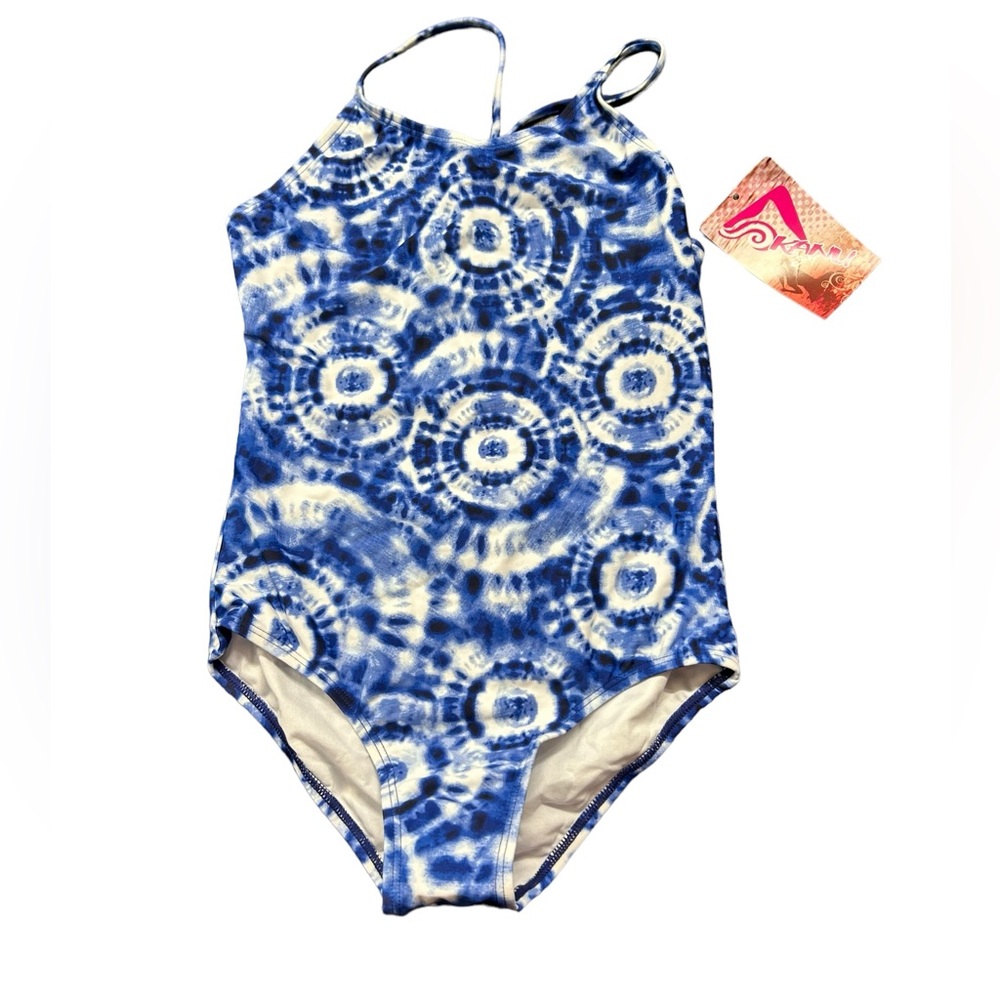 KANU SURF girls one piece swimsuit size 14 blue & white style 8531 NWT - Picture 1 of 3